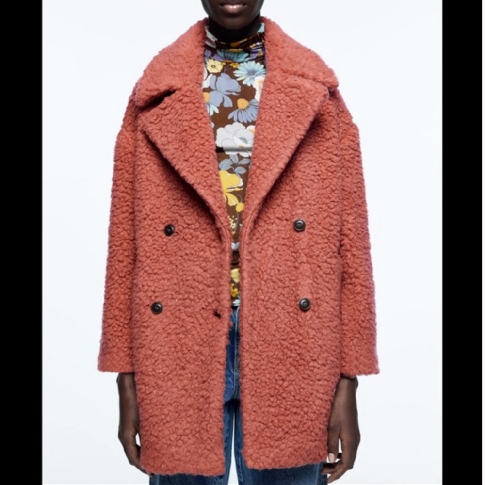 Zara Fleece Coat Marsala - Picture 2 of 9